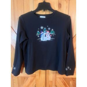 Breckenridge Womens Petite Medium Black Top Holiday Snowman Xmas(1637)